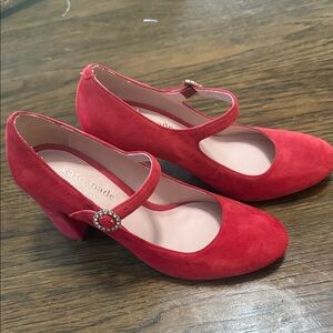 Kate Spade Red Suede Heels with Embellished Strap